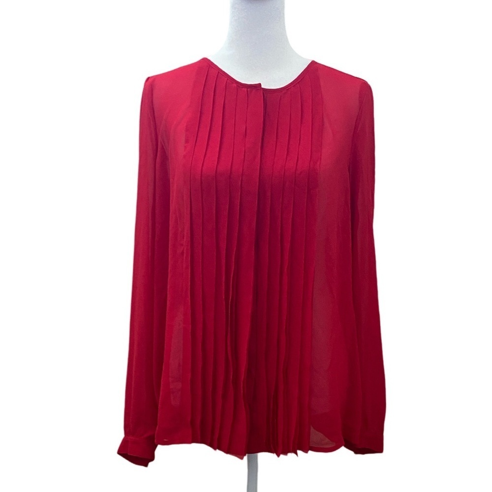 LOFT Red Pleated Women's Semi-Sheer Long Sleeve Blouse. Button up. Size M.